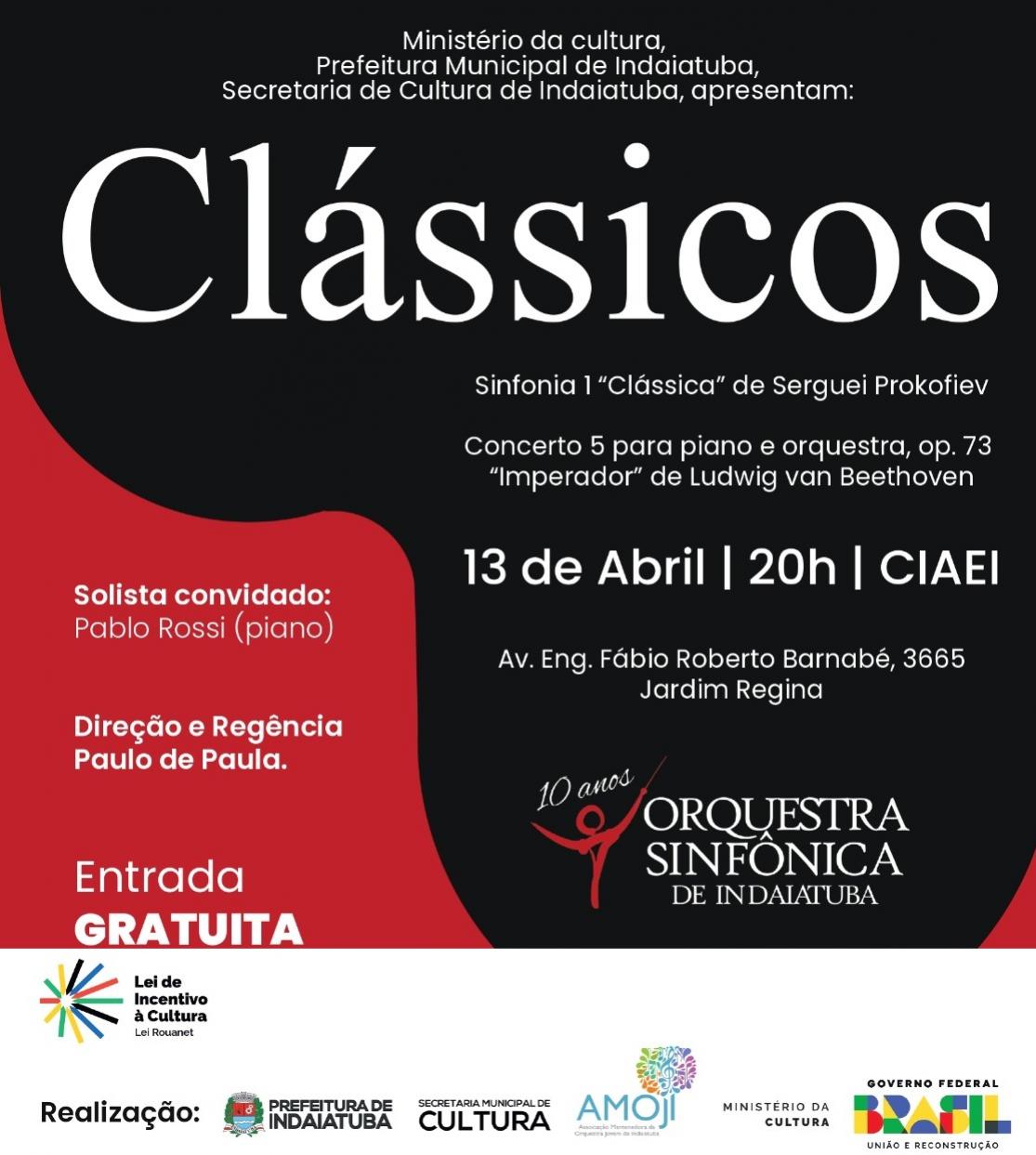 Orquestra Sinfônica de Indaiatuba apresenta Concerto Clássicos" em 13 de Abril"